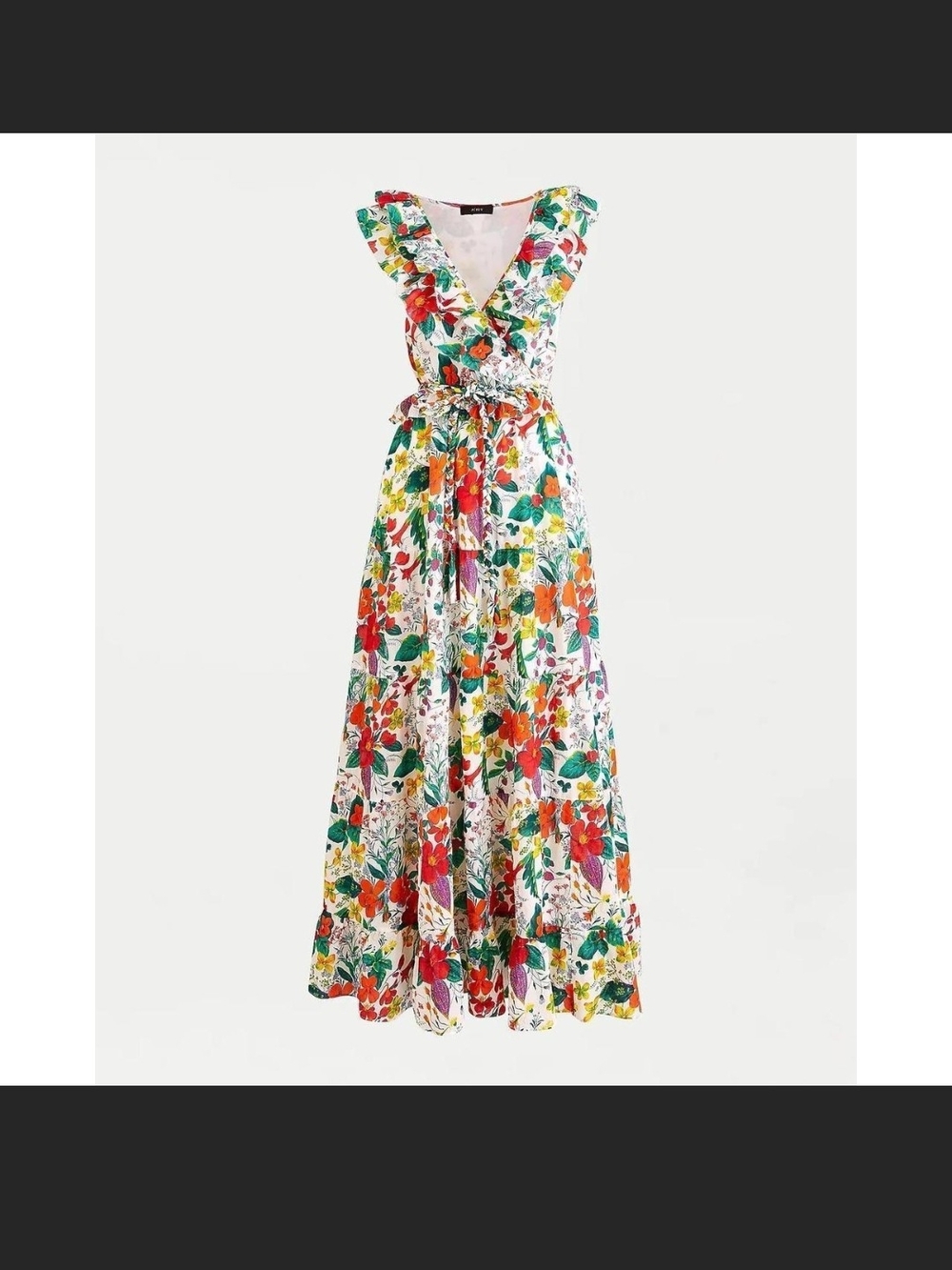 J. Crew Floral V-Neck Maxi Dress in White with Multicolor Print